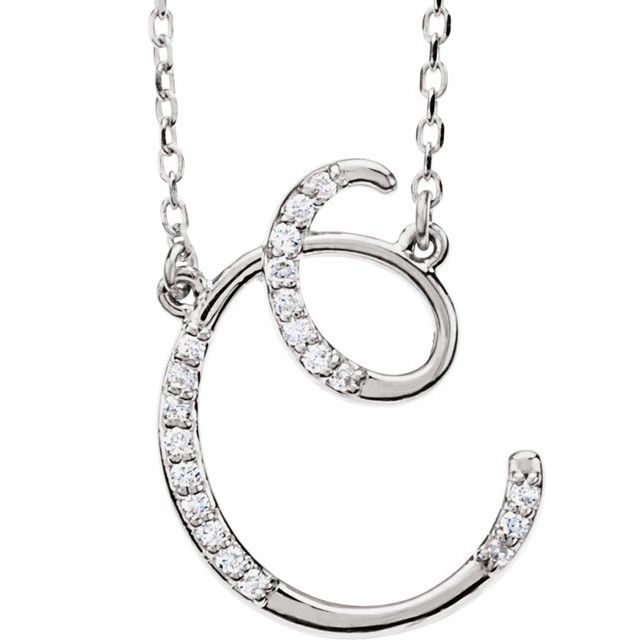 14K White .08 CTW Natural Diamond Initial C 16' Necklace