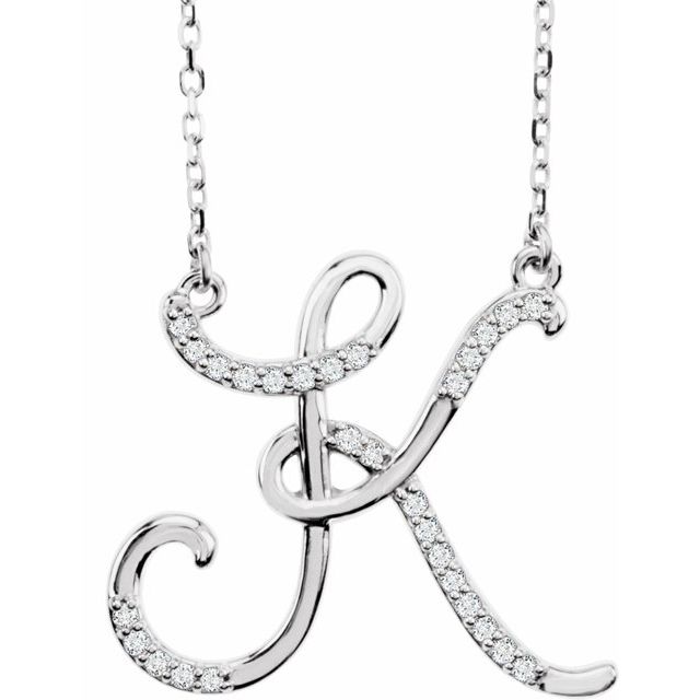 14k White 1/10 Ctw Natural Diamond Initial K 16' Necklace