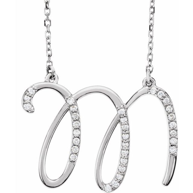 14K White 1/8 CTW Natural Diamond Initial M 16' Necklace