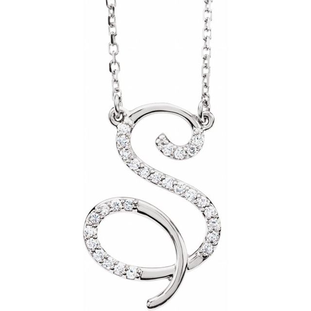 14K White 1/8 CTW Natural Diamond Initial S 16' Necklace