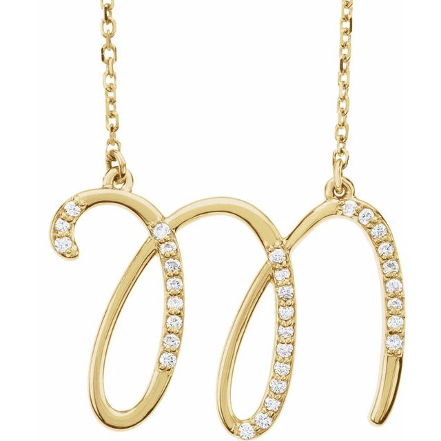14k Yellow 1/8 Ctw Natural Diamond Initial M 16' Necklace