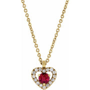 14K Yellow Natural Ruby & .06 CTW Natural Diamond Heart 18' Necklace