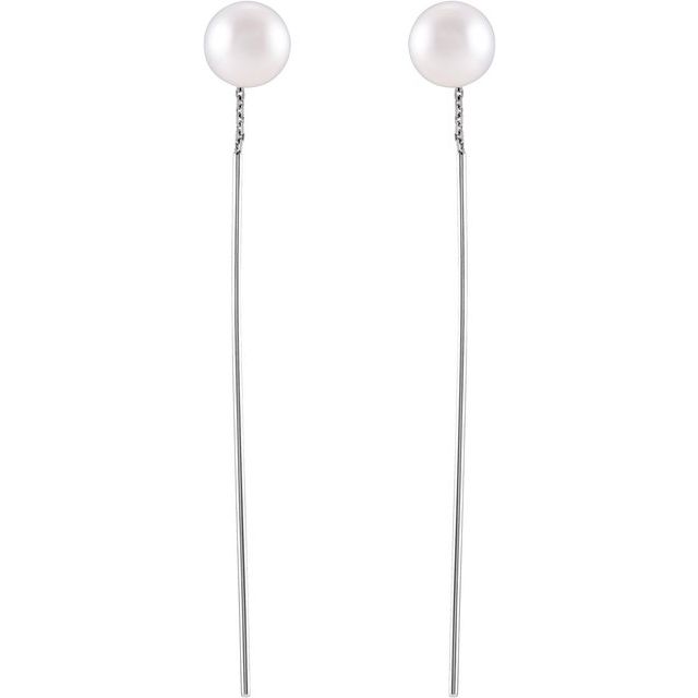 14K White Cultured White Freshwater Pearl Threader Earrings