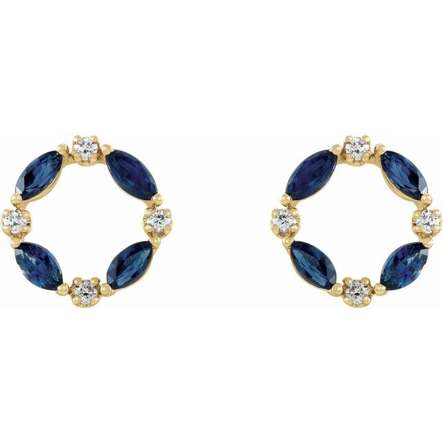 14K Yellow Natural Blue Sapphire & 1/10 CTW Natural Diamond Circle Earrings