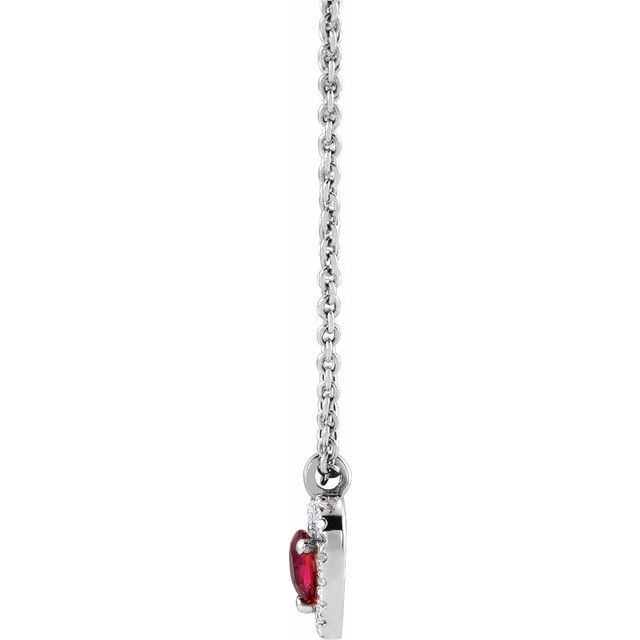 14K White Natural Ruby & .06 CTW Natural Diamond Heart 18' Necklace