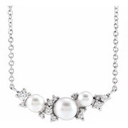 14K White Cultured White Akoya Pearl & .08 CTW Natural Diamond 16' Necklace