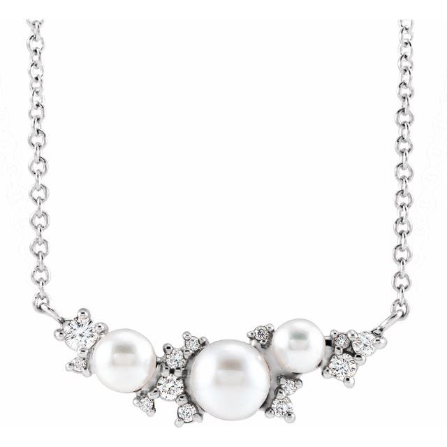 14K White Cultured White Akoya Pearl & .08 CTW Natural Diamond 18' Necklace