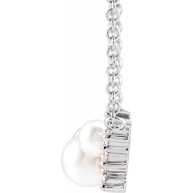 14K White Cultured White Akoya Pearl & .08 CTW Natural Diamond 18' Necklace