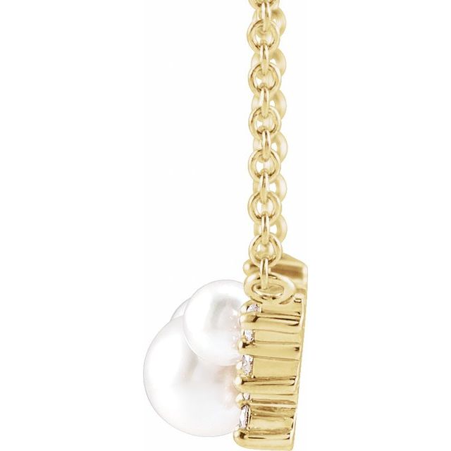 14K Yellow Cultured White Akoya Pearl & .08 CTW Natural Diamond 16' Necklace