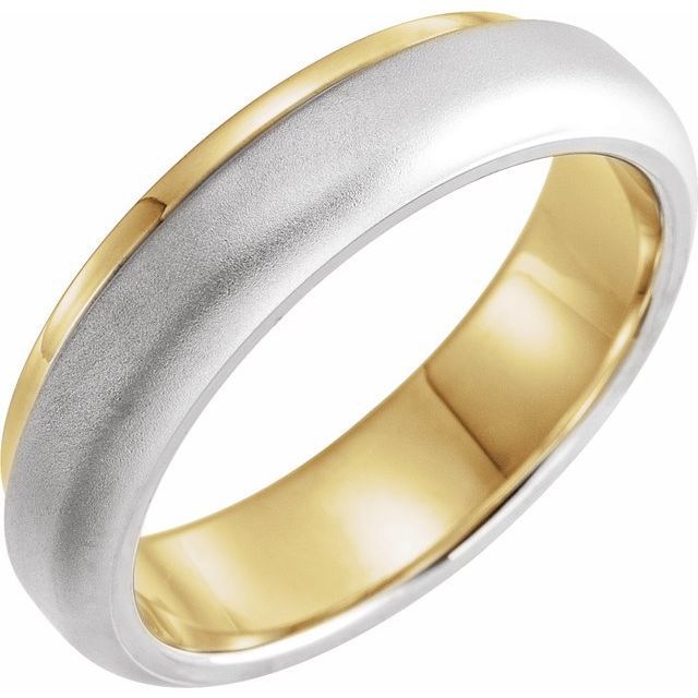 14k Yellow/white 6 Mm Edged Band With Brushed Finished Size 7
