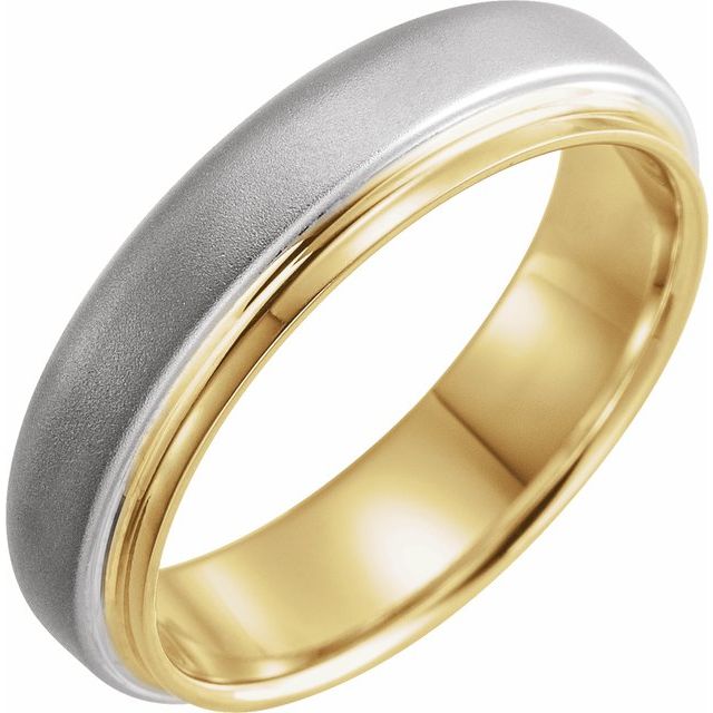 14k Yellow & White 6 Mm Edged Band With Brushed Finished Size 10.5