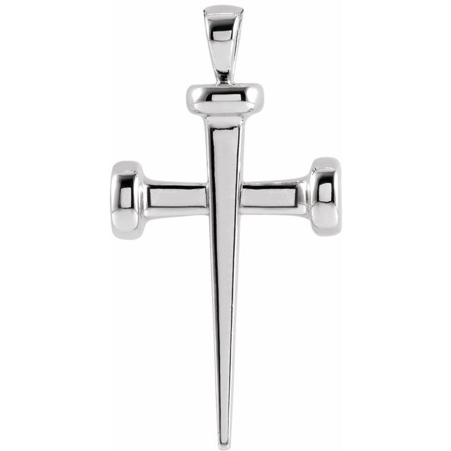 14K White 	28x14.71 mm Nail Cross Pendant