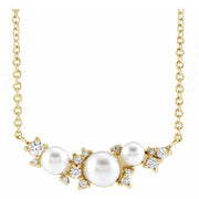 14K Yellow Cultured White Akoya Pearl & .08 CTW Natural Diamond 16' Necklace