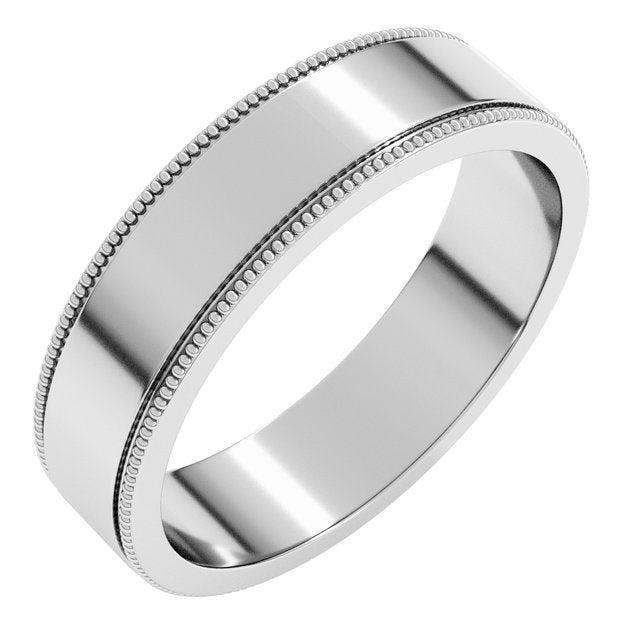 14K White 5 mm Milgrain Flat Band Size 13