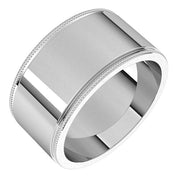 14K White 10 mm Milgrain Flat Band Size 8.5
