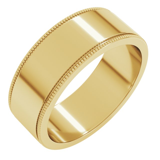 14K Yellow 7 mm Milgrain Flat Band Size 8.5