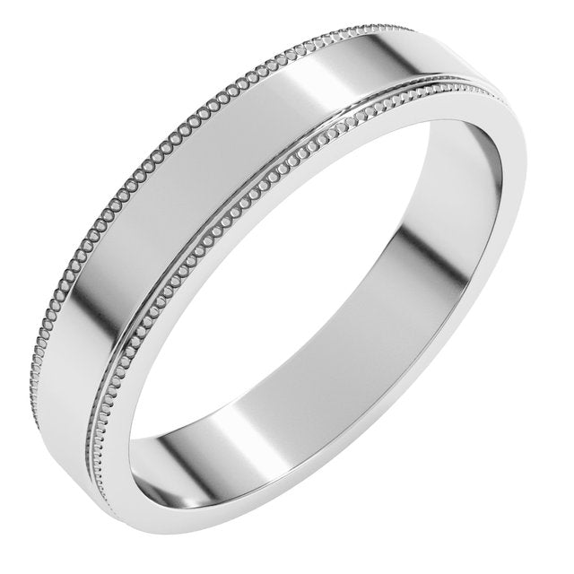 14K White 4 mm Milgrain Flat with Edge Band Size [cv