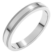 14K White 3 mm Milgrain Flat with Edge Band Size [cv