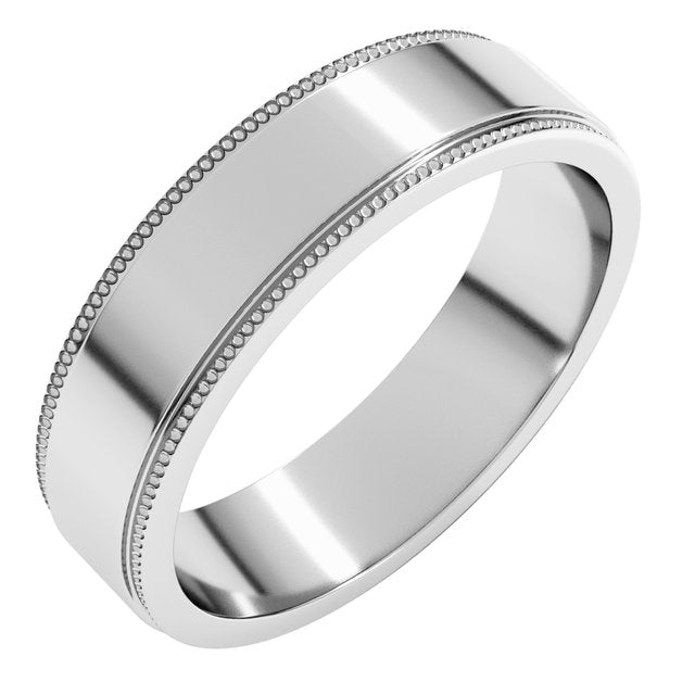 14K White 5 mm Milgrain Flat with Edge Band Size 8