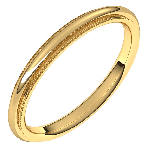 14k Yellow 2 Mm Milgrain Stepped-edge Comfort-fit Half Round Band Size 7