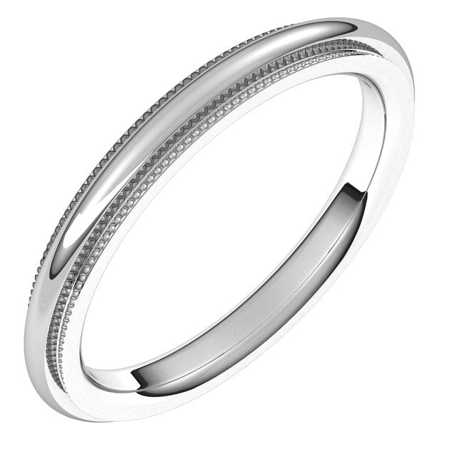 14K White 2.5 mm Milgrain Half Round Comfort Fit Edge Band Size 6.5