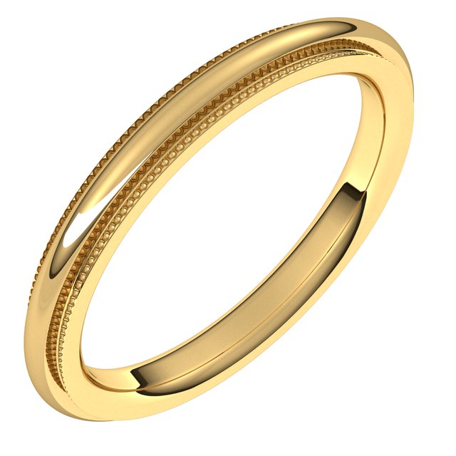 14k Yellow 2.5 Mm Milgrain Stepped-edge Comfort-fit Half Round Band Size 7