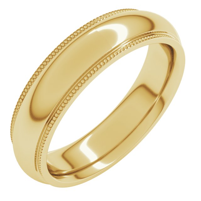 18K Yellow 5 mm Milgrain Half Round Comfort Fit Edge Band Size 12
