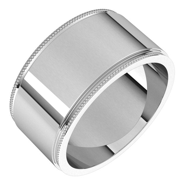 14k White 10 Mm Milgrain Stepped-edge Flat Band Size 10
