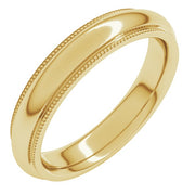 14K Yellow 4 mm Milgrain Half Round Comfort Fit Edge Band Size 10