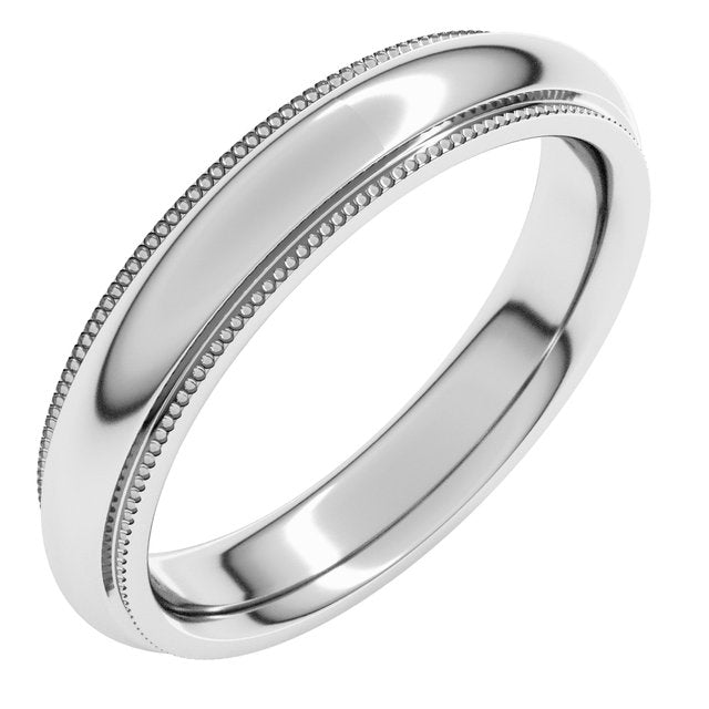 14K White 4 mm Milgrain Half Round Comfort Fit Edge Band Size 11