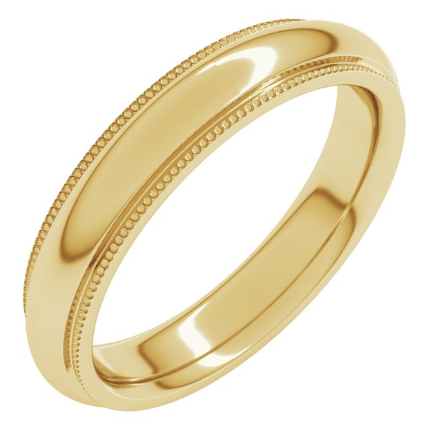 18K Yellow 4 mm Milgrain Half Round Comfort Fit Edge Band Size 8.5