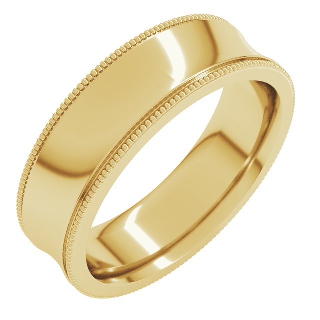 14K Yellow 6 mm Milgrain Concave Comfort-Fit Band Size 10