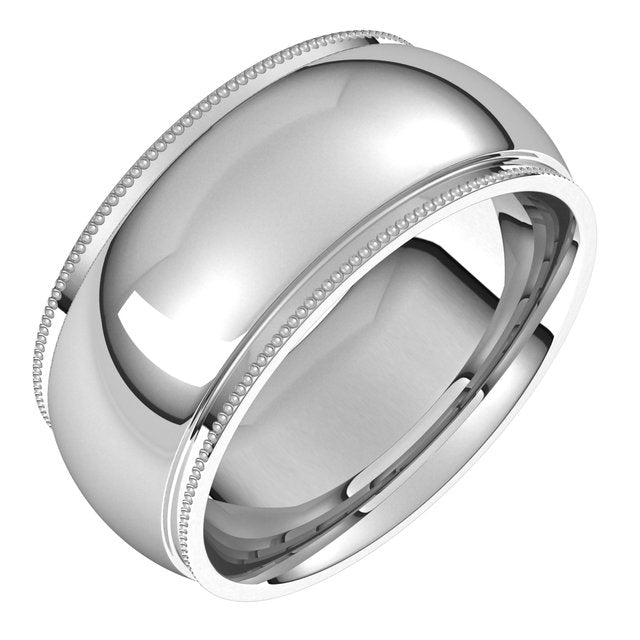 Sterling Silver 9 mm Milgrain Half Round Comfort Fit Edge Band Size 5