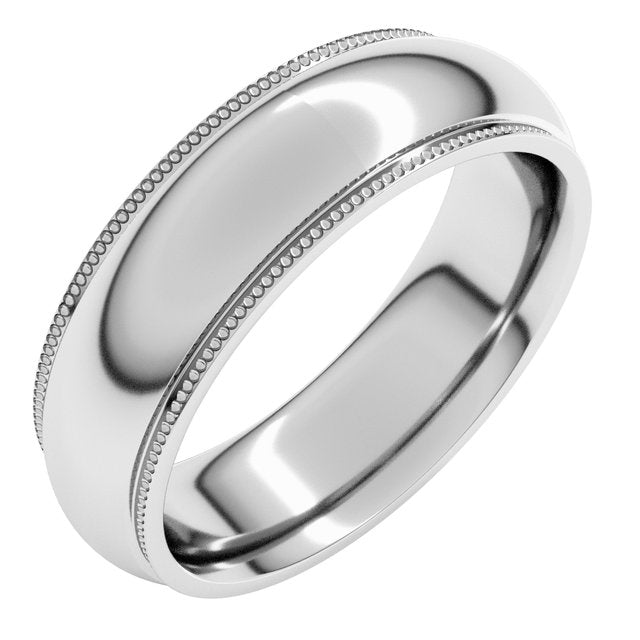 Sterling Silver 6 mm Milgrain Half Round Comfort Fit Edge Band Size 11.5
