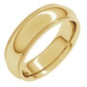 14K Yellow 6 mm Milgrain Half Round Comfort Fit Edge Band Size 14.5