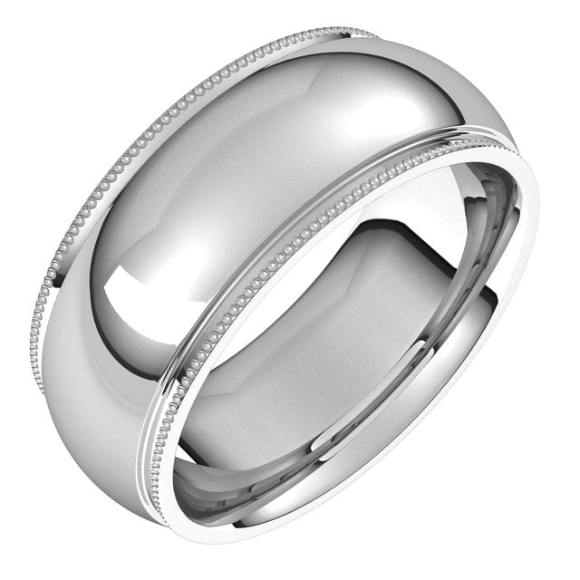 Sterling Silver 8 mm Milgrain Half Round Comfort Fit Edge Band Size 10