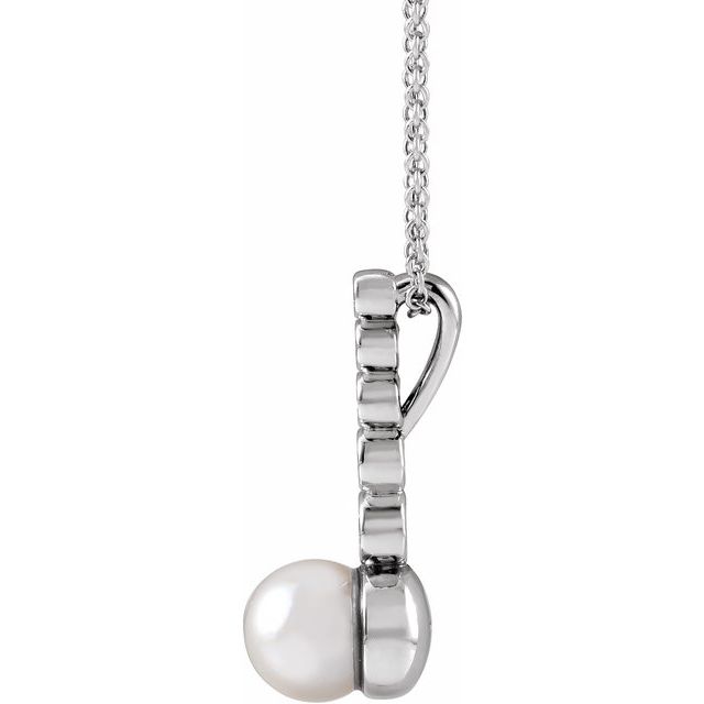 14K White Cultured White Akoya Pearl & 1/8 CTW Natural Diamond Bar 16-18' Necklace