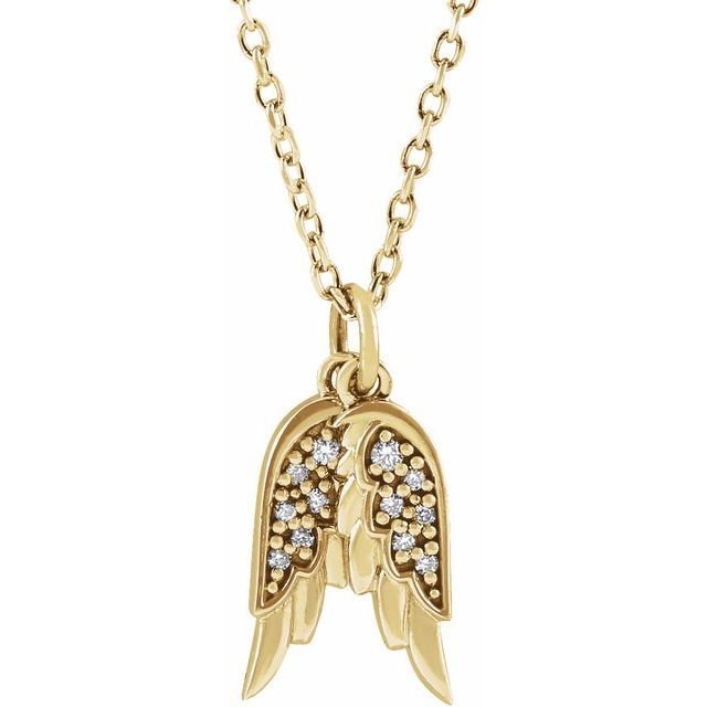 14K Yellow .03 CTW Natural Diamond Angel Wings 16-18' Necklace