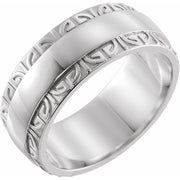 14K X1 White 8 mm Sculptural Edge Band Size 10