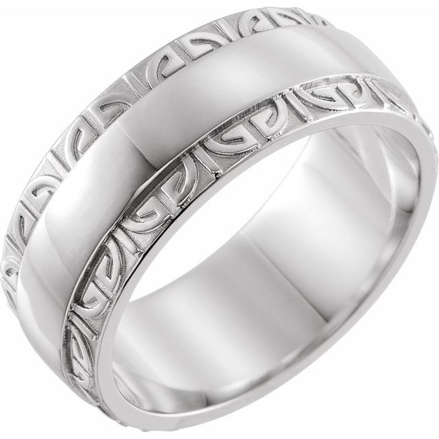 14K X1 White 8 mm Sculptural Edge Band Size 10