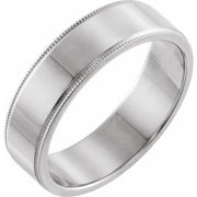 14K White 6 mm Milgrain Flat Band Size 9