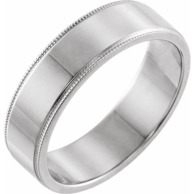 14K White 6 mm Milgrain Flat Band Size 9