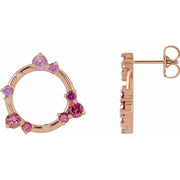 14K Rose Natural Pink Multi-Gemstone & .03 CTW Natural Diamond Circle Earrings