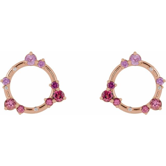14K Rose Natural Pink Multi-Gemstone & .03 CTW Natural Diamond Circle Earrings