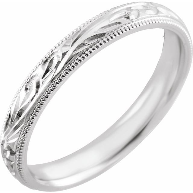 14k White 3 Mm Milgrain Hand-engraved Comfort-fit Band Size 5