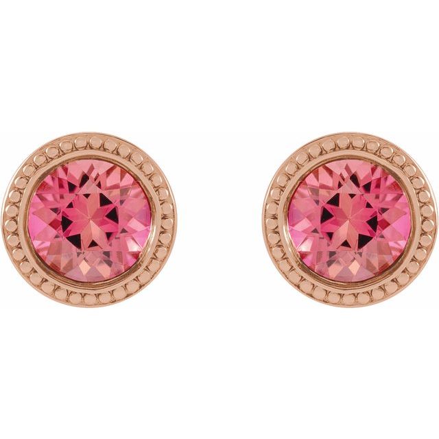 14K Rose 6 mm Natural Pink Tourmaline Beaded Bezel-Set Earrings