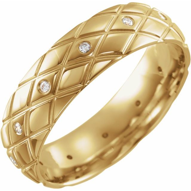 14k Yellow 1/10 Ctw Natural Diamond Patterned Band Size 10