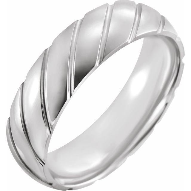 14K White 6 mm Grooved Band Size 11.5