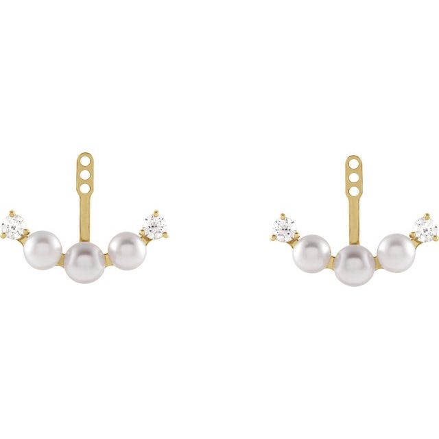 14k Yellow Cultured Akoya Pearl & 1/4 Ctw Natural Diamond Earring Jackets