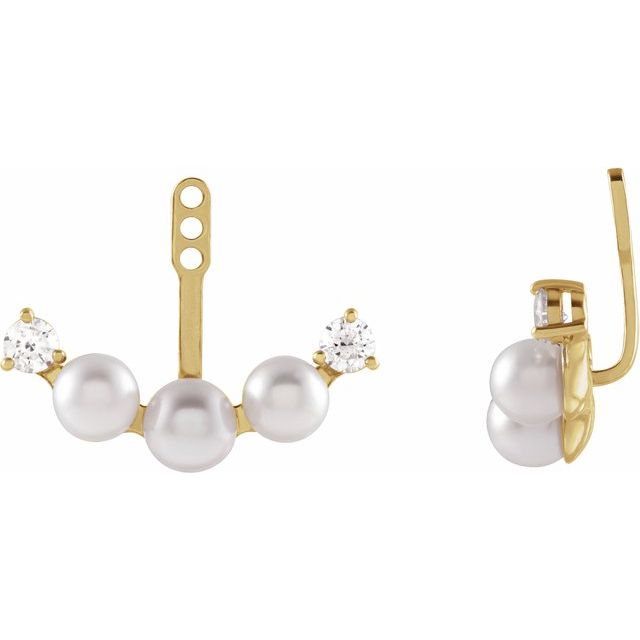 14k Yellow Cultured Akoya Pearl & 1/4 Ctw Natural Diamond Earring Jackets